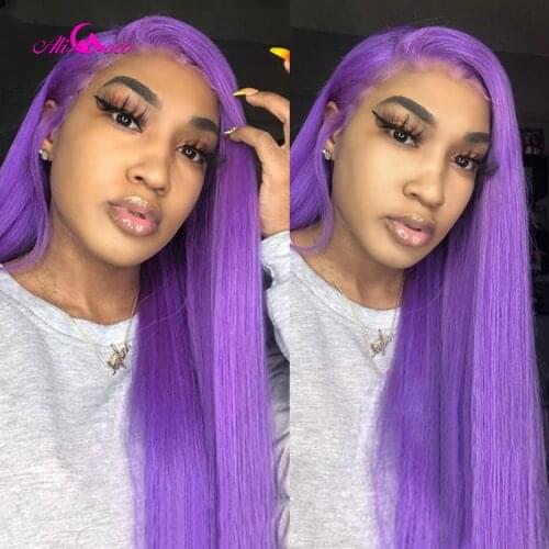 Ali Coco Purple Colored Lace Front Wig 13x4 Brazilian Straight Wigs Pink Green Grey Color Human Hair Wigs Hairline Baby Hair