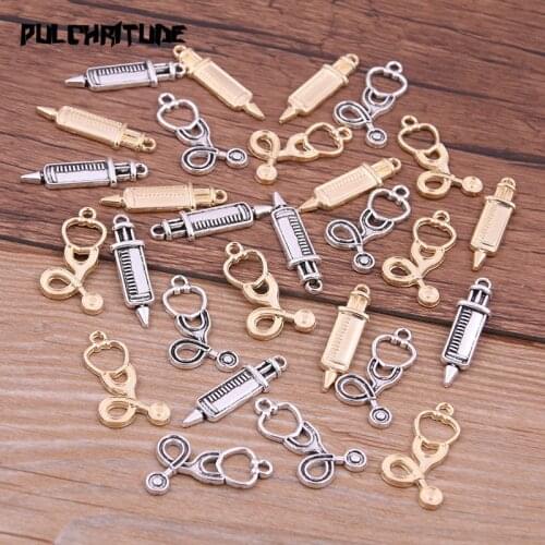20pcs Two Color Medicine Charms Syringe Charms Pendants Jewelry Making Stethoscope Charms For DIY Handmade Craft