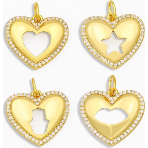 OCESRIO DIY Brass Gold Heart Necklace Charms for Jewelry Making Star Fatima Hand Pendant Charms for Protection Jewelry pdta232