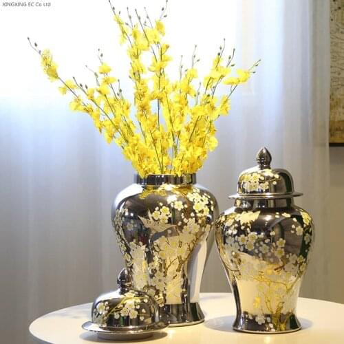 Gilded Plum Flower Vase Decoration Ceramic Flower Arrangement Container Multifunctional Storage Jar Living Room Desk Furnishing