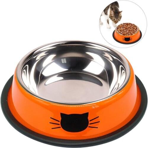 1PC Durable Stainless Steel Pet Cat Bowl Pet Bowl Stainless Steel Non-Skid Rubber Base Dog Bowl Cat Bowl For Food Water 10150C