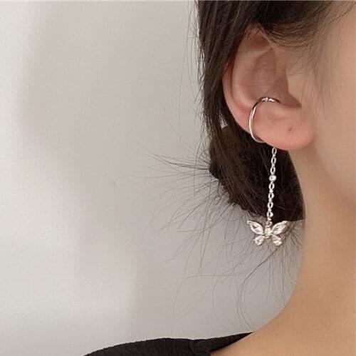 Origin Summer exquisite shiny CZ Stone butterfly earrings for women hollow out love heart long tassel clip earrings jewelry