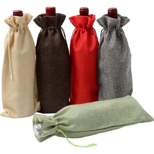 Multicolored Jute linen Practical Wine bottle Package Bags , Weddings Party Champagne Bottle Covers Linen 1 pcs/Lot 15*35cm