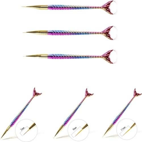 New 3 sizes available Colorful Fish Tail Design Nail Art Line Painting Pen Handy Crystal Acrylic Drawing Pen Mermaid Nail Tools