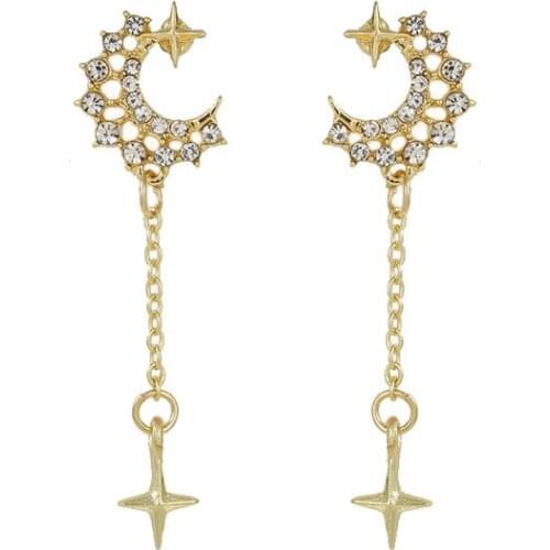 New Crystal Moon Star Pendant With Tassel Temperament Kolczyki Earrings For Women