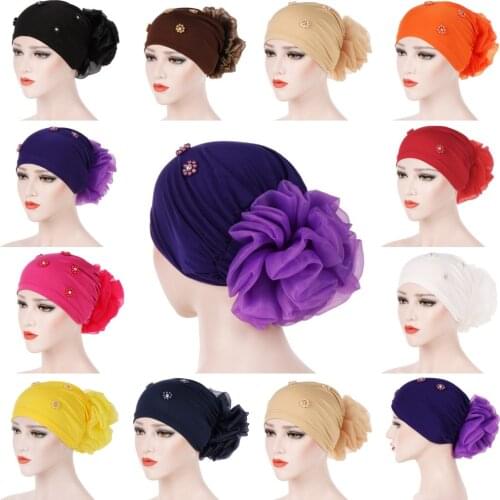 Women Hair Loss Cap Beanie Skullies Flower Pearls Muslim Cancer Chemo Cap Islamic Indian Hat Cover Head Scarf Fashion Bonnet New