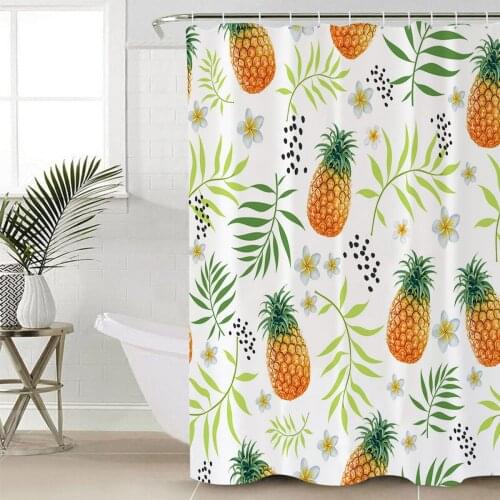 Fresh Fruit Pineapple Green Leaf Plant White Plumeria Shower Curtain Multi-size Waterproof Bathroom Curtains Home Decor