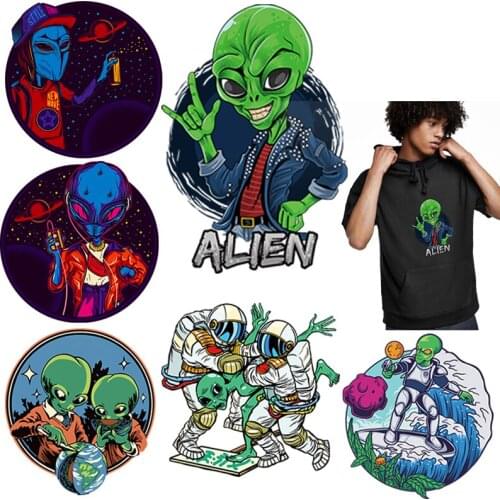 Prajna Space Alien UFO Heat Transfer Patches For Clothes Astronaut Iron On Patches Thermal Sticker T-Shirt Clothing DIY Applique