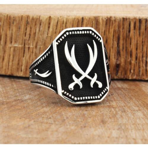 Solid 925 Sterling Silver Ali Zulfikar Sword Turkish Mens Ring