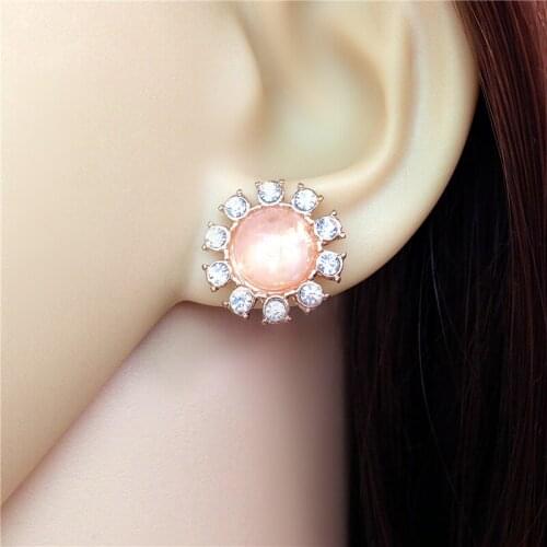 Women Special Store Rhinestone Gold Color Pink Diamante Stud Earrings Brincos Female Turkey Earing