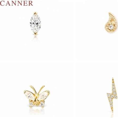CANNER Real 925 Sterling Silver Earrings For Women Lightning Simple Symbol Horse Eye Piercing Stud Earrings Jewelry Pendientes