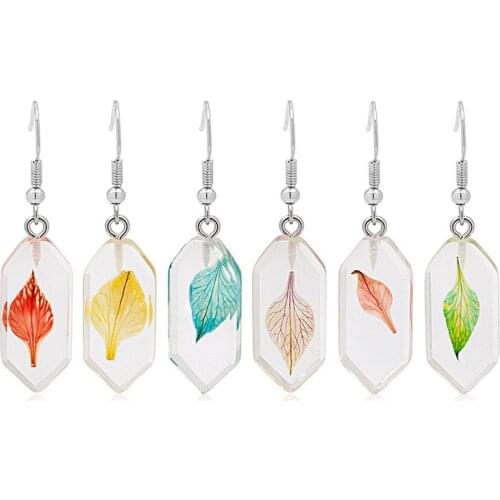 New Design Hexagon Resin Leaf Pendant Earrings For Women Girls Fashion Geometric Charms Drop Ear Jewelry Party Gifts