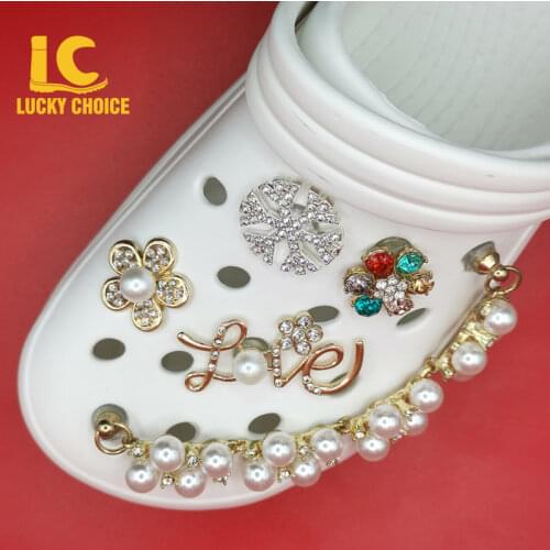 1PC Alloy Rhinestone Chain Croc Charms Designer for Shoe Shoes Accessories Decoration for Croc Jeans Clog Shoes Buckle for Gift