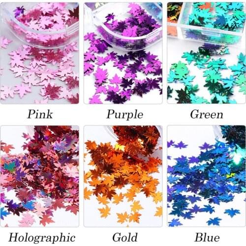 1 Box Maple Leaf Nail Salon Sequins Flakes Laser Mirror Glitter Holographic Paillettes Fall Nail Art Design 3D Sticker Manicure