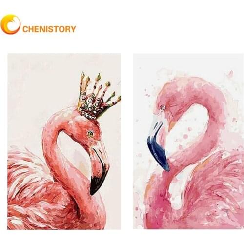 CHENISTORY 5D Diamond Embroidery Round Imperial Crown Flamingo Painting Full Square Animal Mosaic Handmade Home Decoration