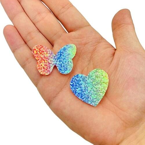 10pcs/pack Glitter Butterfly Heart Appliques Flat backs Glittery Crown Patches for Hair Accessories for Crafts diy bow supply