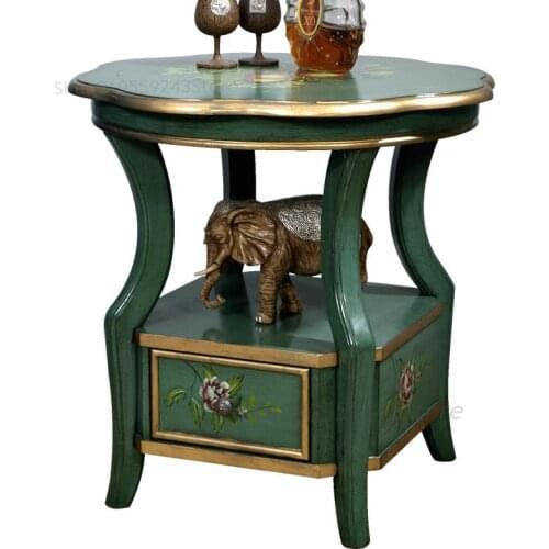 American Corner Table Creative Hand-painted Sofa Side Table Living Room Solid Wood Side Table Storage Cabinet Small Coffee Table
