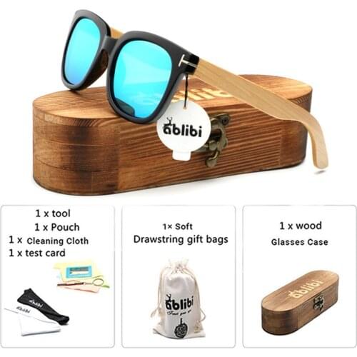 Bamboo Sunglasses for Men Women Spectacles Vintage Wood Sun glasses Male Wooden Legs Glasses blue