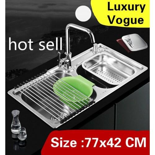 Free shipping Apartment kitchen double groove sink high quality wash vegetables 304 stainless steel hot sell 77x42 CM