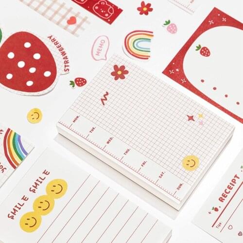 100 Sheets Cute Strawberry Rabbit Bear Memo Pad Kawaii Sticky Notes Girl Diary DIY Decorative School Notebook Stationery