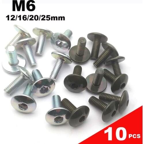 10pcs Big Flat Round Head Inner Hexagon Screw Bolt M6 6mm for Motorcycle Scooter ATV Moped Plastic Cover