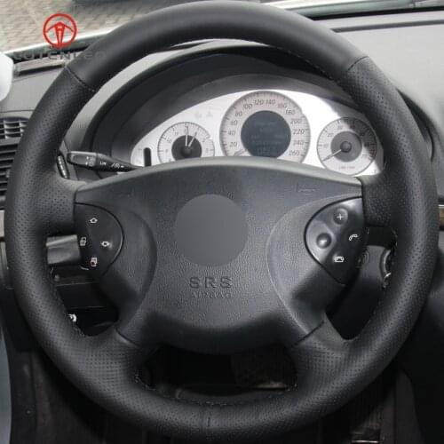 LQTENLEO Black Artificial Leather Hand-stitched Car Steering Wheel Cover for Mercedes-Benz W210 E240 E63 E320 E280 2002-2005