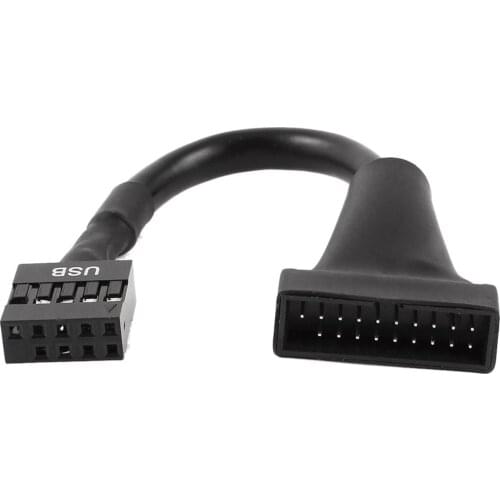 Black USB 2.0 9 Pin Female to USB 3.0 20 Pin Male Cable Adapter Connector