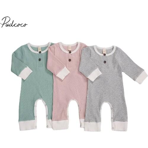 Baby’s Spring Autumn Outfit Ribbed Solid Jumpsuits Round-Neck Long-Sleeves Rompers for Toddler Girl, Boy, 0-18 Months