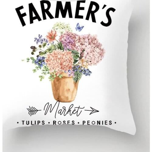 Home Decor Floral Market Cushion Cover Decorative Polyester Office Sofa Car Throw Pillowcase Farmhouse Pillow Cases 45x45cm