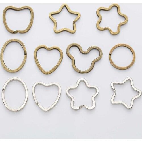 2 Piece Bronze Tone Star Heart Oval Flower Split Rings Key Rings Connectors Findings Jewelry Making DIY Accessories 31-36mm