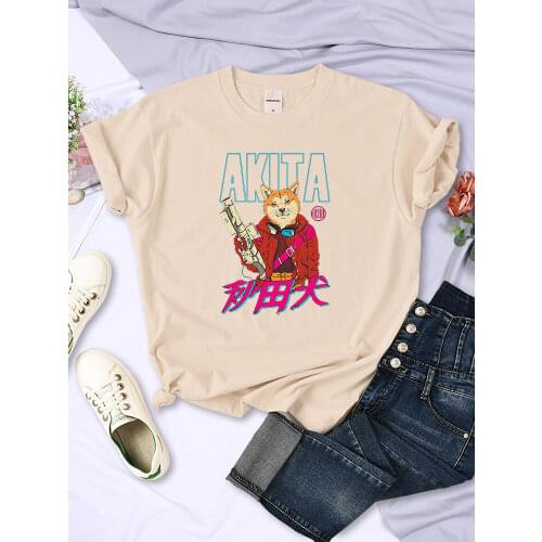 Cool Akita dog Street Printed Women Tshirts Summer Crewneck Clothing Fashion Style Soft t Shirt Plus Size Casual Female t-Shirts
