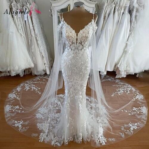 Mermaid Lace Ivory Wedding Dress Spaghetti Straps Simple Sleeveless Wedding Dresses Size Custom Made Wedding Gown Bridal Dress