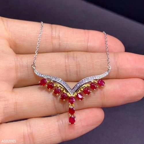 KJJEAXCMY boutique jewelry 925 sterling silver inlaid natural ruby female pendant pendant geometry support detection