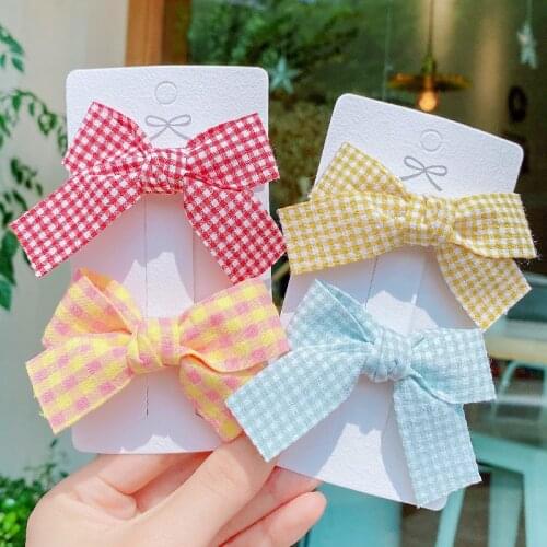 Fashion Korean Simple Plaid Cloth Bow Children Hairpin Baby Girl Butterfly Hair Clip Barrette Kids Cute Hair Accessories