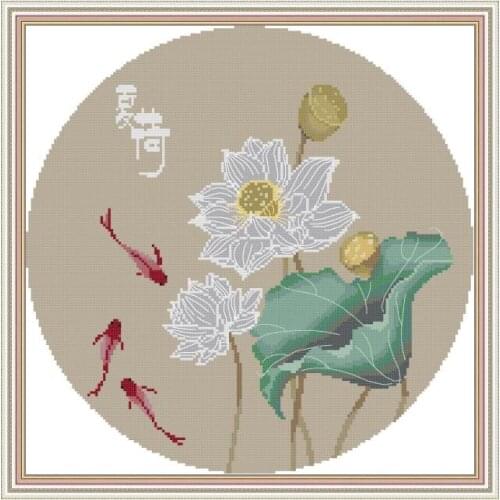 Lotus 3 cross stitch kit aida 14ct 11ct count print canvas stitches embroidery DIY handmade needlework