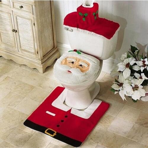 Merry Christmas Fancy Santa Toilet Seat Cover 3 pcs Rug Bathroom Set Contour Rug Christmas Decorations Natal Navidad Decor ch001