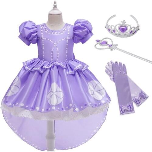 New Halooween Sofia Dress for Girl Cosplay Cartoon Costume Puff Sleeve Printed Princess Dresses Kids Birthday Sophia Gown