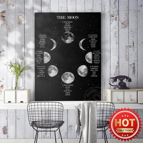 The Moon Form Change Black White Poster, Living Room Decor Picture, Moon Wall Art Poster, Moon Star Wall Stickers, Gift Decor