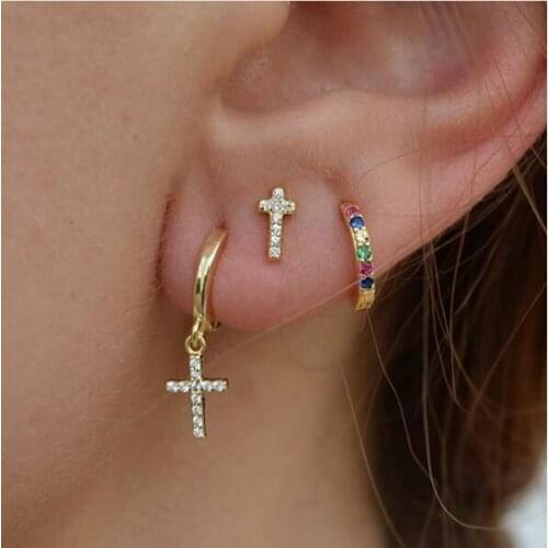 Rainbow cz circle hoop earring mini small hoops delicate minimal sterling silver color jewelry for female women fashion jewelry