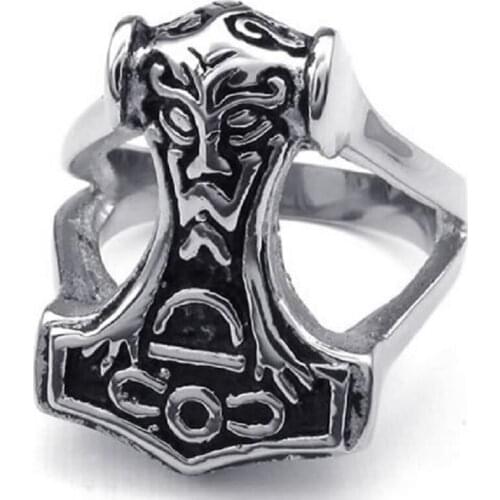 Norse Thunder God Viking Thors Hammer Mjolnir 316L Stainless Steel Biker Ring