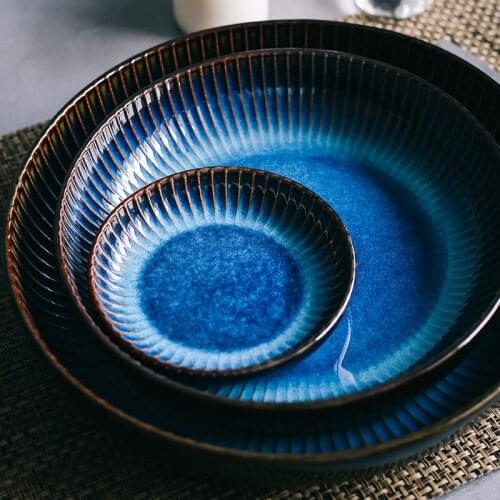 Japanese Ceramic Deep Plate Round Dish Creative Baking Rice Plate Salad Large Bowl Tableware