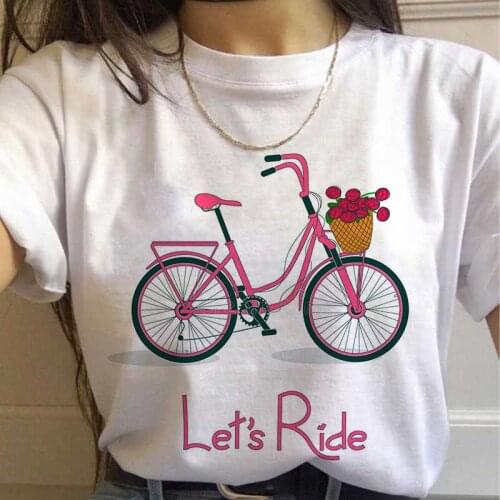 Lets Ride Pink Bicycle Print Women Blouses 2020 New Summer Fashion Kawaii Shirt Tee Harajuku Aesthetic Korean White Tops Blusas