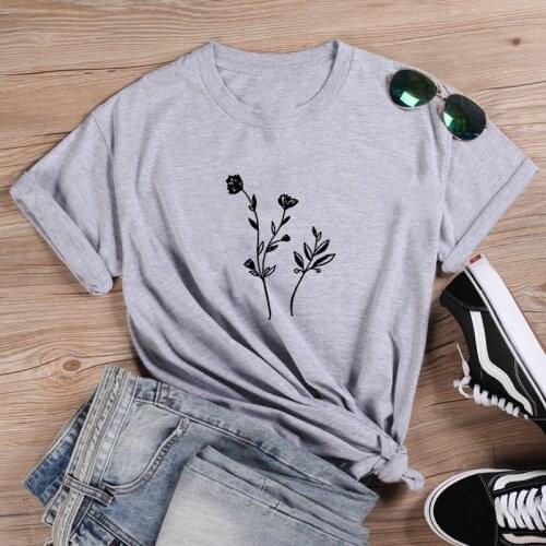 Flowers T-shirt Funny T Shirt Women Cotton Harajuku Tshirt Women Shrot Sleeve Loose Camiseta Mujer Tee Shirt Femme T-shirt