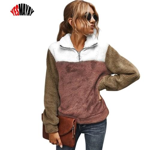 Women Hoodies Sweatshirt Patchwork Ladies Long Sleeve Pullover Plush Top Autumn Winter Female Warm Clothing Sweatshirts 2021
