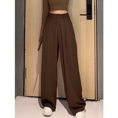 2021 Solid Color Retro Wild Straight Wide Leg Pants Female Spring New Korean Fashion Long Pants Casual High Waist Plus Size