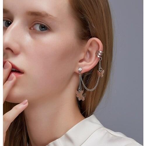 Chain earrings women New arrival 2020 clips butterfly jewelry clip on minimalist jewelry cute punk style earrings drop earrings