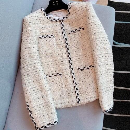 High quality celebrity women elegant wool tweed coats office lady o-neck slim coat 2021 autum winter Y369