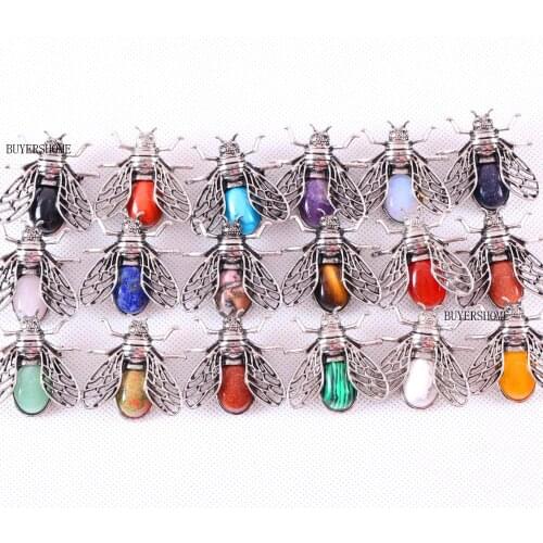 1Pcs Cicada Brooch Natural Stone CAB Cabochon Pendant Onyx Tigers Eye Opal Onyx Lapis Bead For Men Women Jewelry Gift