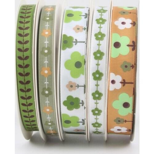 16mm/9mm Flowers Satin Ribbon Green Style woven jacquard ribbon festival package accessories 18M/lot