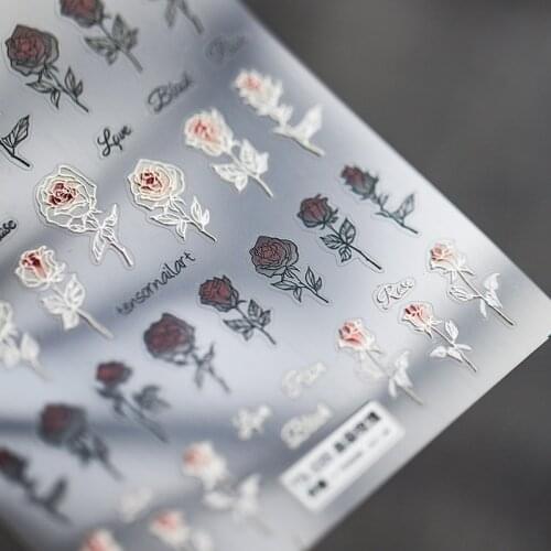 8*10.3 cm 3D Rose Flower Nail stickers Multi-style Daisy Pattern Black White Stickers for manicure DIY stickers for nail